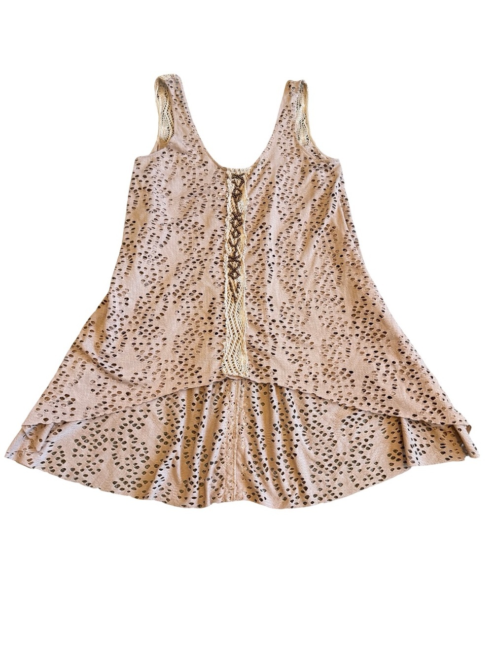Free People Beaded Tank Top Blouse Shirt Distressed Beige Size Small Women's